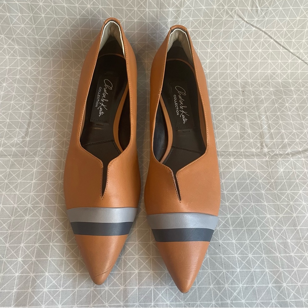 Charles & Keith Striped Pointed Toe Kitten Heel Flat 37 - Picture 2 of 8